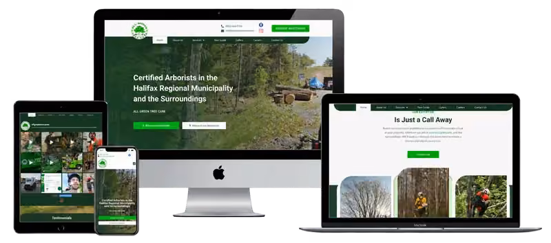 All Green Tree Care website displayed on desktop, laptop, tablet and phone
