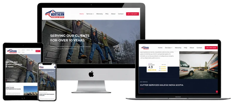 Northern Seamless Gutters website on desktop, laptop, tablet and phone