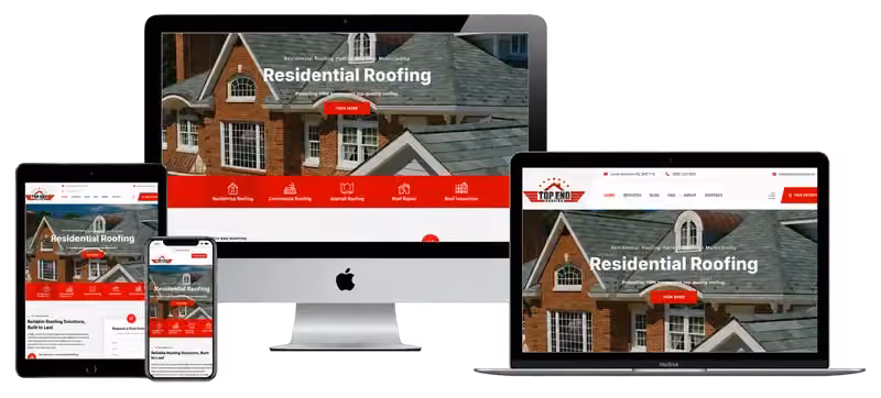 Top End Roofing website displayed on desktop, laptop, tablet and phone